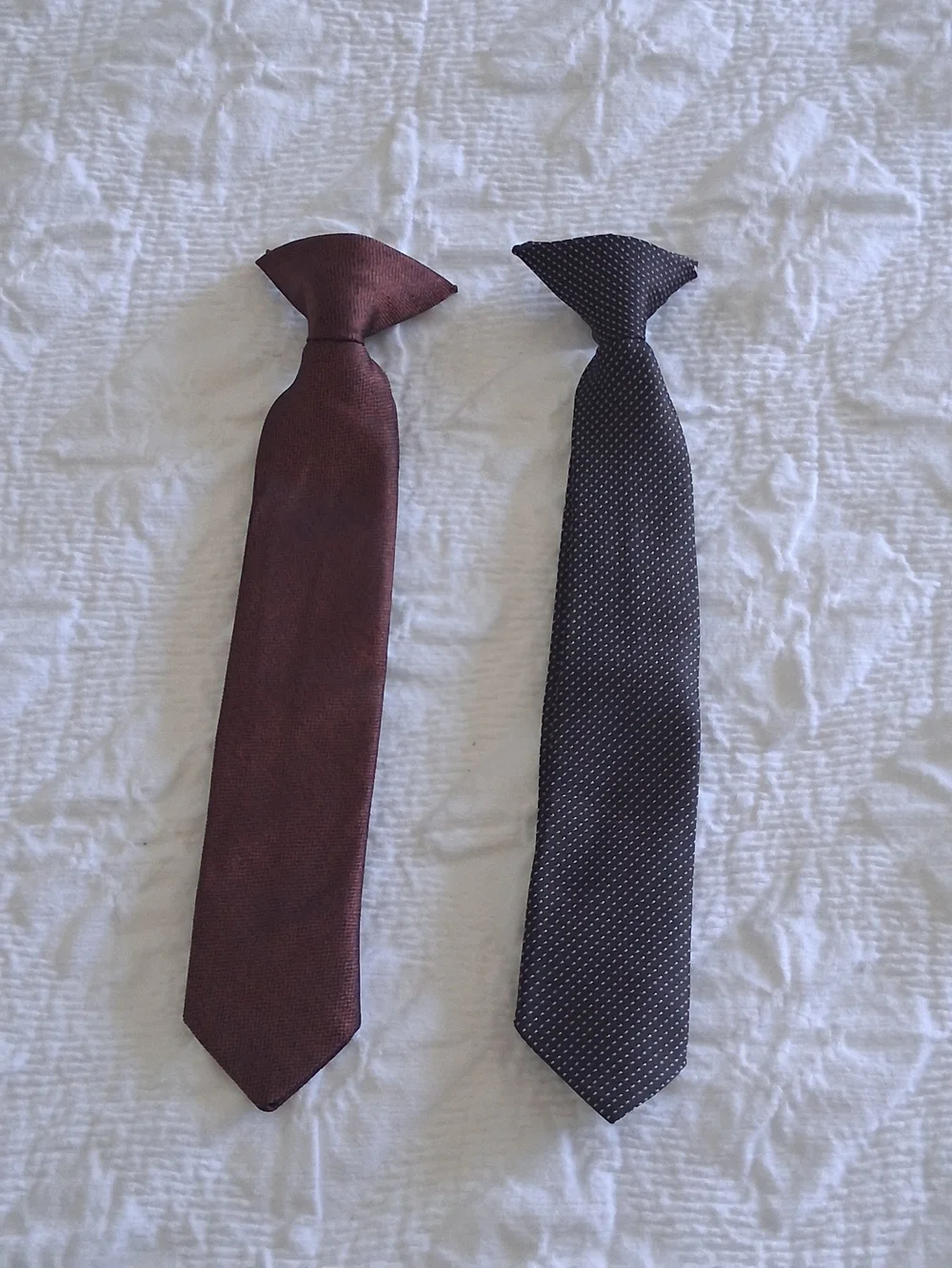 Kid's Clip-On Burgundy and Black Dress Tie Set — Classic Formal Neckties Preppy